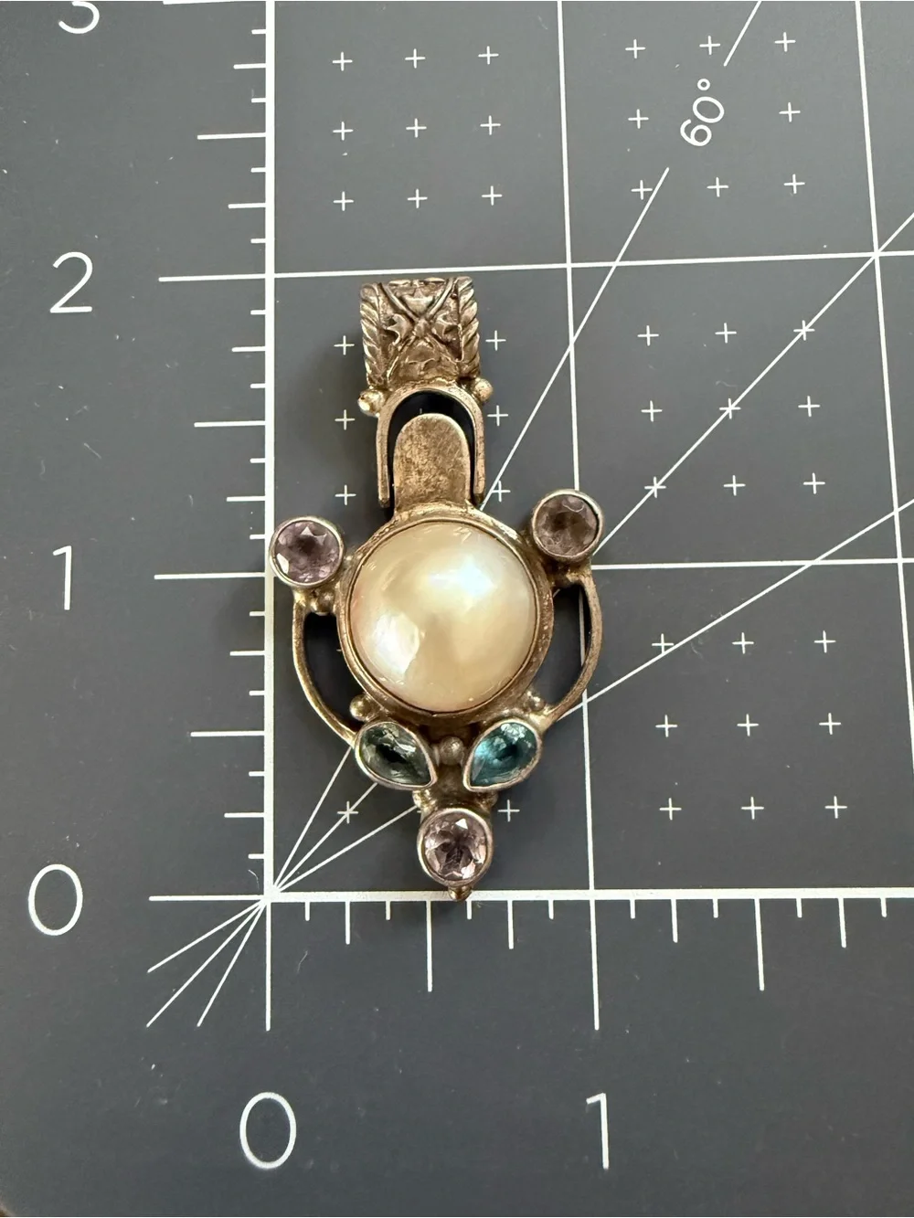 925 Sterling Silver Pearl Pendant with Blue and Purple Topaz Stones